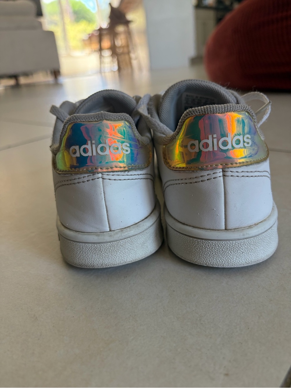Adidas Grand Court Kids White Sneakers with Iridescent Heel Tab